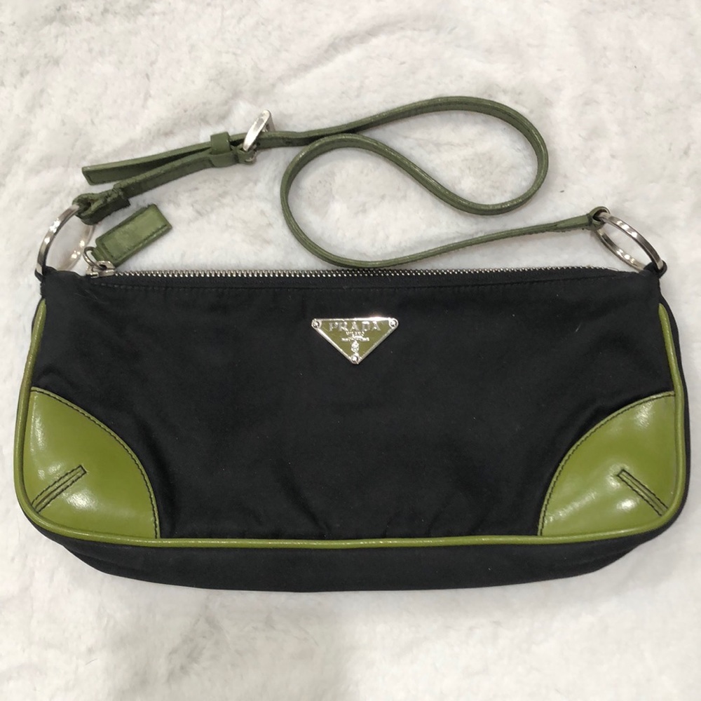 Authentic Prada Saffiano Leather & Nylon Vintage Y2K Pouchette Shoulder Bag RARE